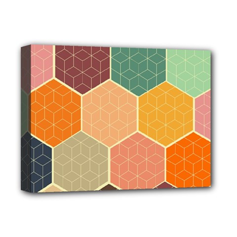 Abstract Hex Hexagon Grid Pattern Honeycomb Deluxe Canvas 16  X 12  (stretched)  by Proyonanggan
