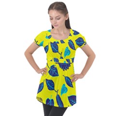 Sheets Pattern Picture Detail Puff Sleeve Tunic Top by Ravend