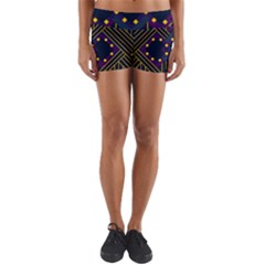 Line Square Pattern Violet Blue Yellow Design Yoga Shorts by Ravend