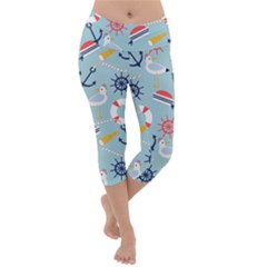 Nautical Marine Symbols Seamless Pattern Lightweight Velour Capri Yoga Leggings