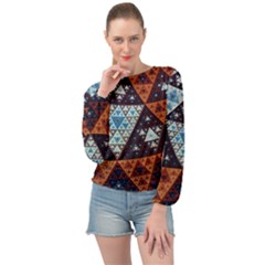 Fractal Triangle Geometric Abstract Pattern Banded Bottom Chiffon Top by Cemarart