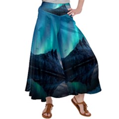 Aurora Borealis Mountain Reflection Women s Satin Palazzo Pants by Grandong