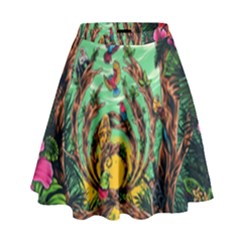 Monkey Tiger Bird Parrot Forest Jungle Style High Waist Skirt by Grandong
