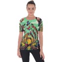 Monkey Tiger Bird Parrot Forest Jungle Style Shoulder Cut Out Short Sleeve Top View1