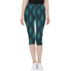 Peacock Texture 3d Pattern Peacock Texture Inside Out Lightweight Velour Capri Leggings  by Loisa77