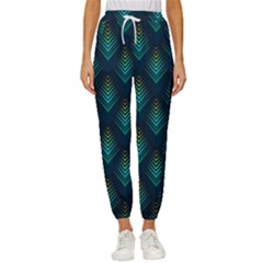 Peacock Texture 3d Pattern Peacock Texture Women s Cropped Drawstring Pants by Loisa77