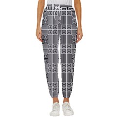 Squares Inside Background Checkered Contemporary Effect Electronic Futuristic Graphic Illusion Modern Women s Cropped Drawstring Pants by Loisa77