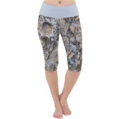 Fossilized Seashell Texture Print Design Bk Lightweight Velour Cropped Yoga Leggings by dflcprintsclothing