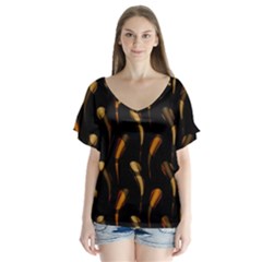 Abstract Art Pattern Warm Colors V-neck Flutter Sleeve Top