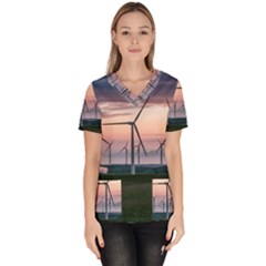 Wind Giants At Twilight Women s V-neck Scrub Top by Tellerarts