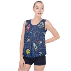 Cat Space Astronaut Rocket Maze Bubble Hem Chiffon Tank Top by Perong