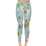 Corgi Boba Tea Bubble Tea Kawaii Food Welsh Corgis Dog Pattern Inside Out Leggings
