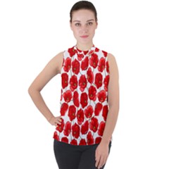 Flower Poppies Plant Petal Mock Neck Chiffon Sleeveless Top