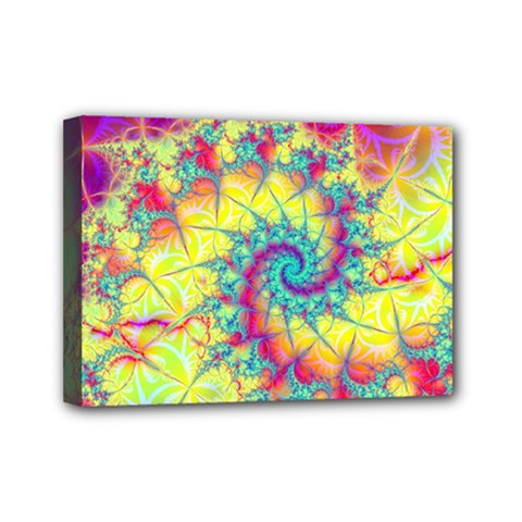 Fractal Spiral Abstract Background Vortex Yellow Mini Canvas 7  X 5  (stretched) by Ket1n9