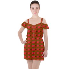 Apple Arrow Pattern Design Drawing Ruffle Cut Out Chiffon Playsuit by Proyonanggan
