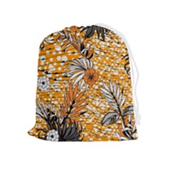 Leaf Yellow Point Flower White Drawstring Pouch (xl)