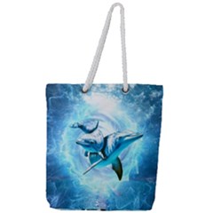 Dolphin Blue Sea Fantasy Full Print Rope Handle Tote (large) by Maspions