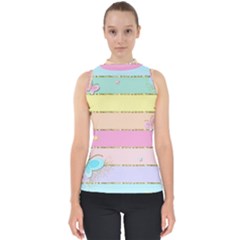 Pastel, Butterfly, Spring, Stripes, Mock Neck Shell Top by kyorashop23