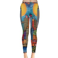 City New York Nyc Skyscraper Skyline Downtown Night Business Urban Travel Landmark Building Architec Inside Out Leggings by Posterlux