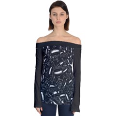 Cryptic Creature Pattern  Off Shoulder Long Sleeve Top by dflcprintsclothing