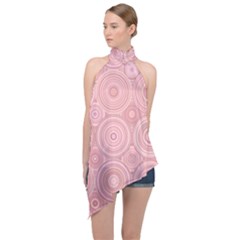 Pink Retro Texture With Circles, Retro Circles Background, Halter Asymmetric Satin Top