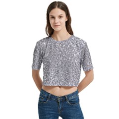 Silver Glitter Texture, Light Creative Background Women s Round Neck Short Sleeve Crop Top