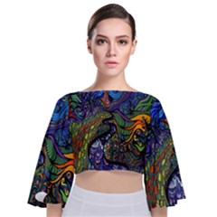 Psychedelic Digital Art Artwork Landscape Colorful Tie Back Butterfly Sleeve Chiffon Top by Bedest