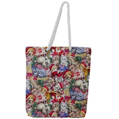 Pattern Kitten Christmas Full Print Rope Handle Tote (large) by Bedest