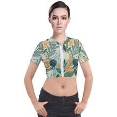 Leaves Pattern Flora Short Sleeve Cropped Jacket by Salmanaz77