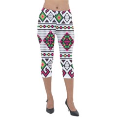 Ukrainian Folk Seamless Pattern Ethnic Ornament Border Element Traditional Lightweight Velour Capri Leggings  by Grandong