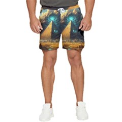 Mystic Blue Pyramid Art Men s Runner Shorts by ExtraAwesomeSauce