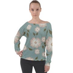 Flora Floral Flower Flowers Pattern Off Shoulder Long Sleeve Velour Top by Apenda