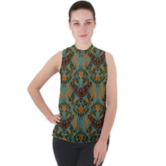 Day Of The Death Moth Mock Neck Chiffon Sleeveless Top
