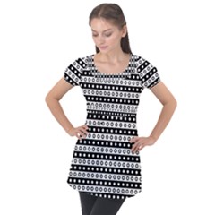 Black And White Circles Pattern Puff Sleeve Tunic Top by ytdream