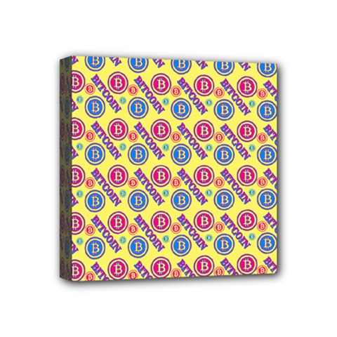 Colorful Bitcoin Pattern Mini Canvas 4  X 4  (stretched) by ExtraAwesomeSauce