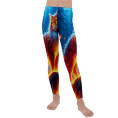 Enchanted Fire Feline Kids  Lightweight Velour Leggings by ExtraAwesomeSauce