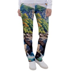 Serene Mountain Waterfall Landscape Women s Casual Pants by ExtraAwesomeSauce