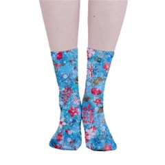 Snowy Winter Foliage, Adoxali, Christmas, Berry, Blue Smooth Crew Length Tube Socks