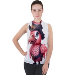 Kawaii Pink Parrot Pirate Mock Neck Chiffon Sleeveless Top by KawaiiArtStyle