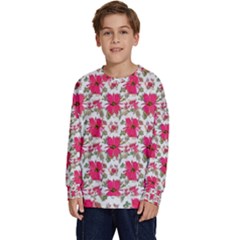 Retro 1880s Flowers Pattern 14 Kids  Crewneck Sweatshirt by violetheavensky