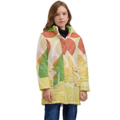 Citrus Fruit Healthy Vitamin Kids  Hooded Longline Puffer Jacket by Paksenen