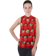 Strawberry Texture, Macro, Ripe Strawberry Mock Neck Chiffon Sleeveless Top by kyorashop23