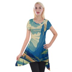Mountains Nature Forest Landscape Short Sleeve Side Drop Tunic