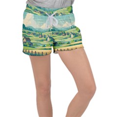Countryside Meadow Rural Bloom Women s Velour Lounge Shorts by Salmanaz77