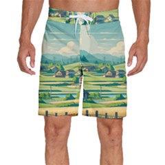 Countryside Meadow Rural Bloom Men s Beach Shorts by Salmanaz77
