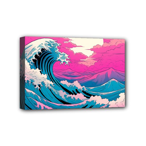Waves Mountains Sky Mini Canvas 6  X 4  (stretched) by Grandong