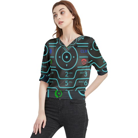 Retro Mobile Device Output Device Quarter Sleeve Blouse by Bedest