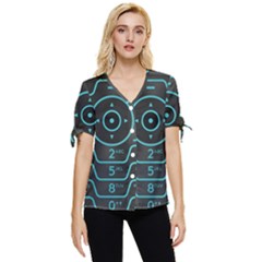 Retro Mobile Device Output Device Bow Sleeve Button Up Top by Bedest