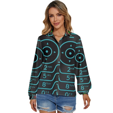 Retro Mobile Device Output Device Women s Long Sleeve Button Up Shirt by Bedest