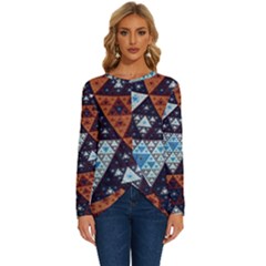 Fractal Triangle Geometric Abstract Pattern Long Sleeve Crew Neck Pullover Top by Cemarart
